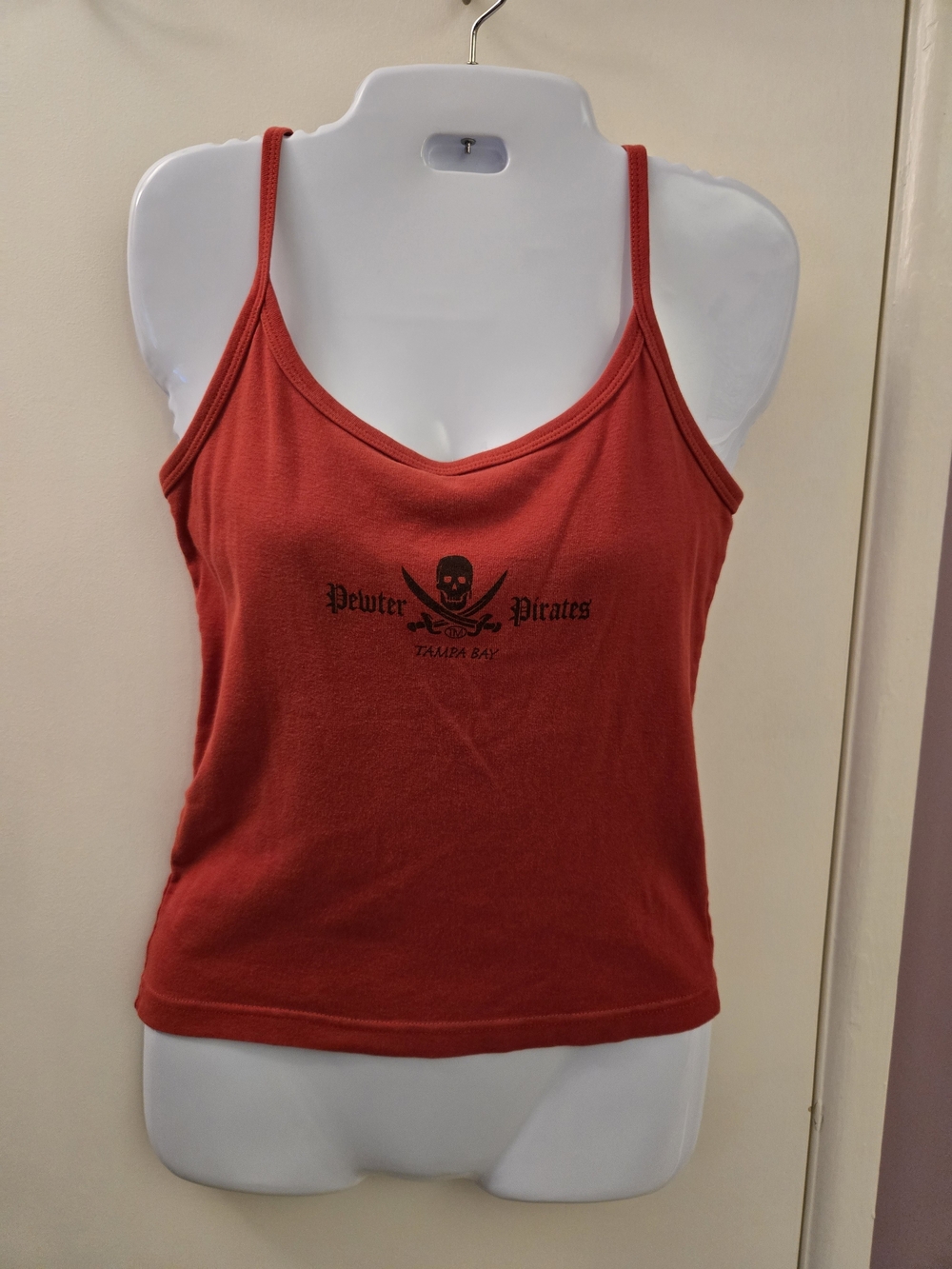 Red Spaghetti-Strap Graphic Tank Top -
